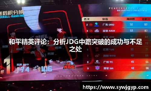 和平精英评论：分析JDG中路突破的成功与不足之处